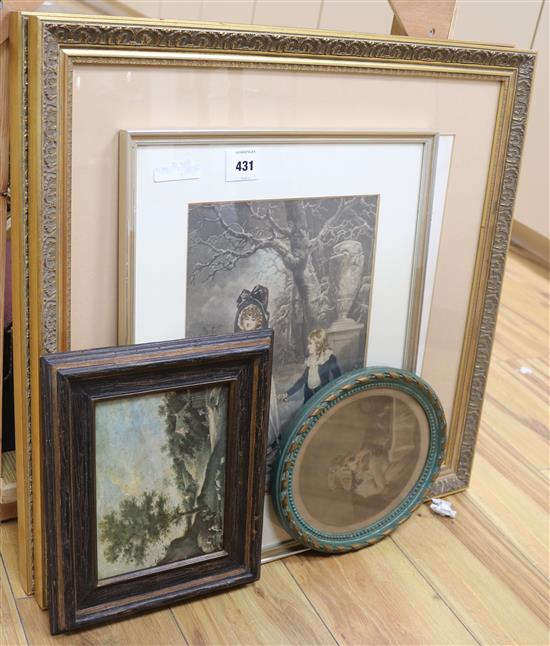 A pair of colour prints after Morland, 28 x 35cm and three other prints